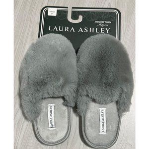Laura Ashley Womens Plush Faux Rabbit Fur Memory Foam Slide Slippers NWT 5-6 S